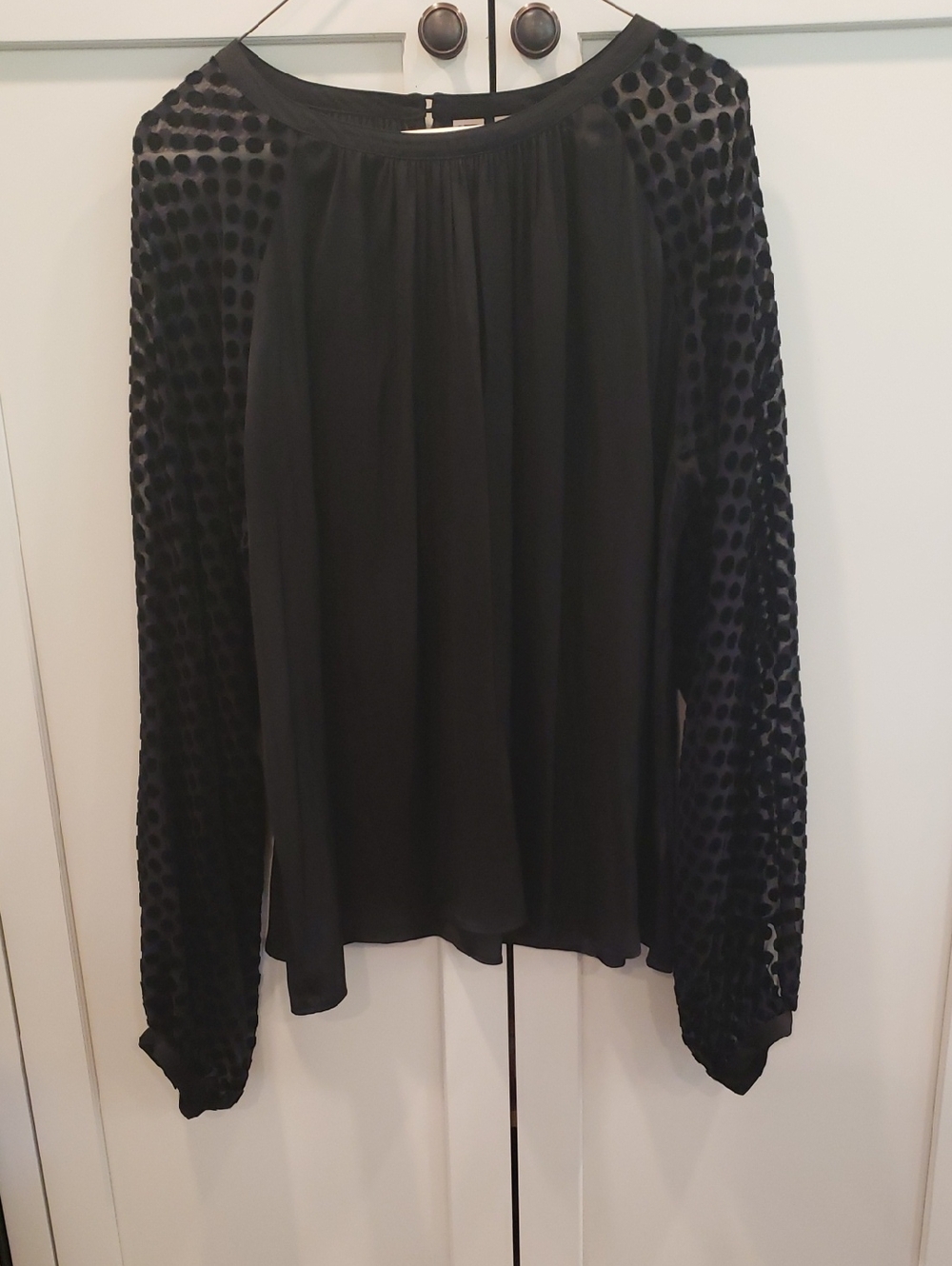 Anthropologie Dolan Black Sheer Flocked Dot Long-Sleeve Blouse